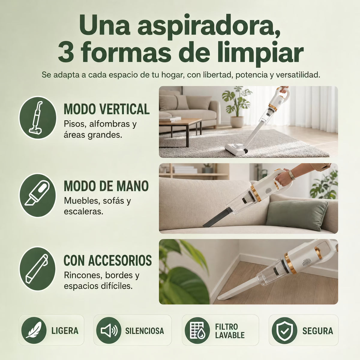 Aspiradora 3 en 1 para Cada Rincón de tu Hogar
