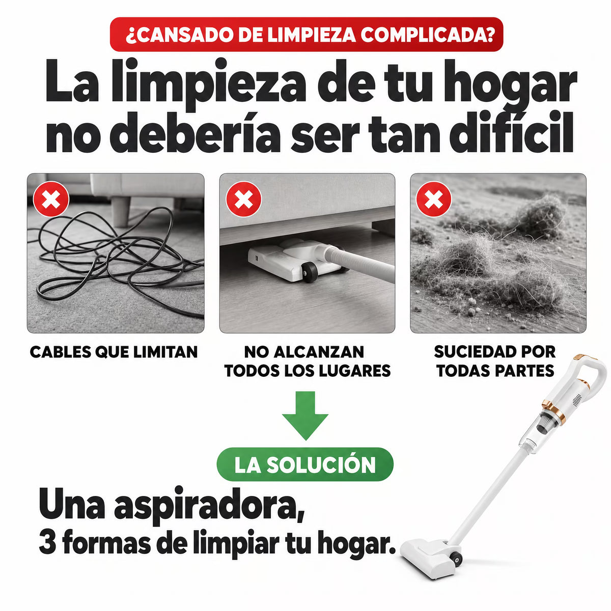 Aspiradora 3 en 1 para Cada Rincón de tu Hogar